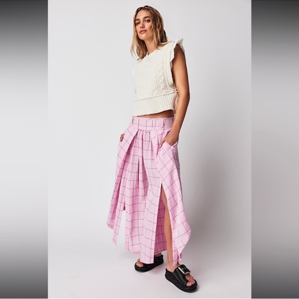 Free People Lunar Cove Wide-Leg Pants in Pink Combo Size Small